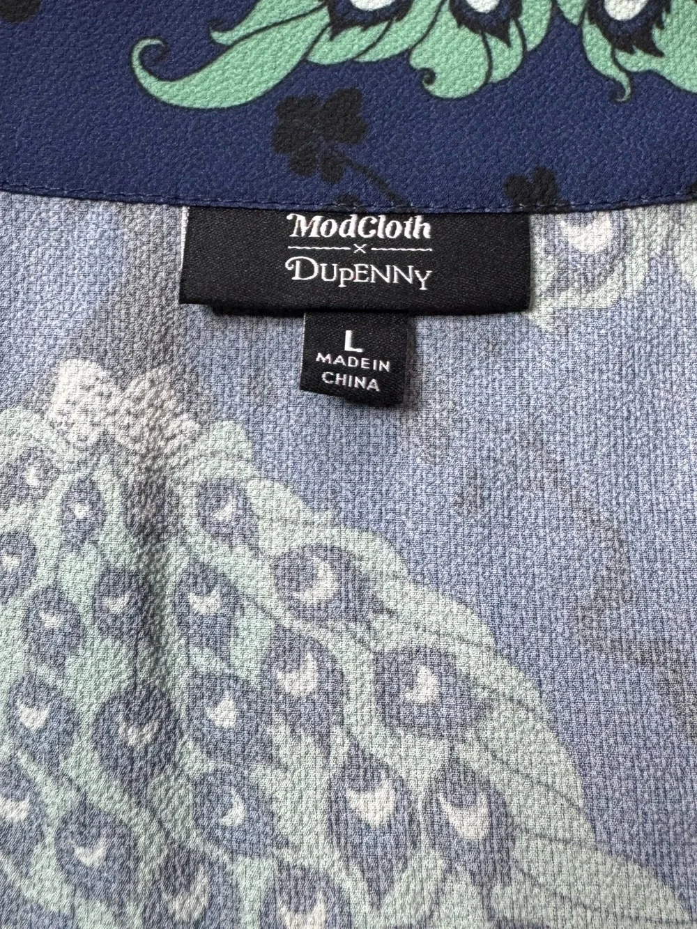 ModCloth × Dupenny Ideal Discovery Peacock Print Short Sleeve Top size L